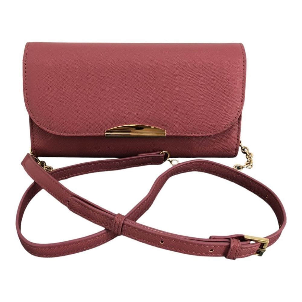 Blush Pink Saffiano-Style Lipstick  Purse/Clutch w/ Cross-body Shoulder Strap